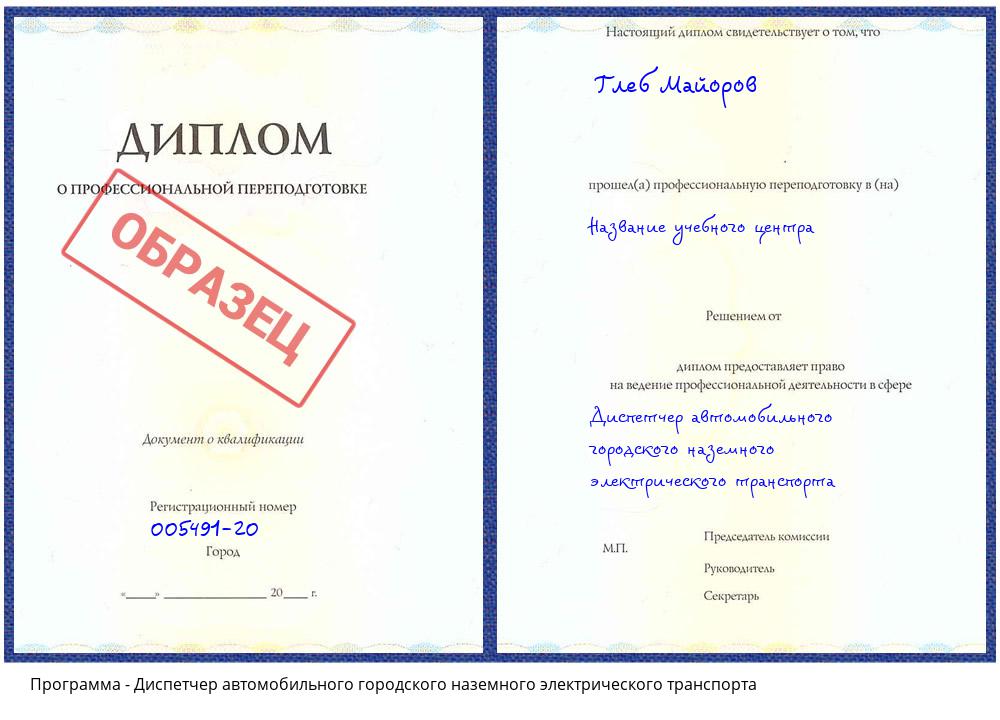 Диспетчер автомобильного городского наземного электрического транспорта Конаково