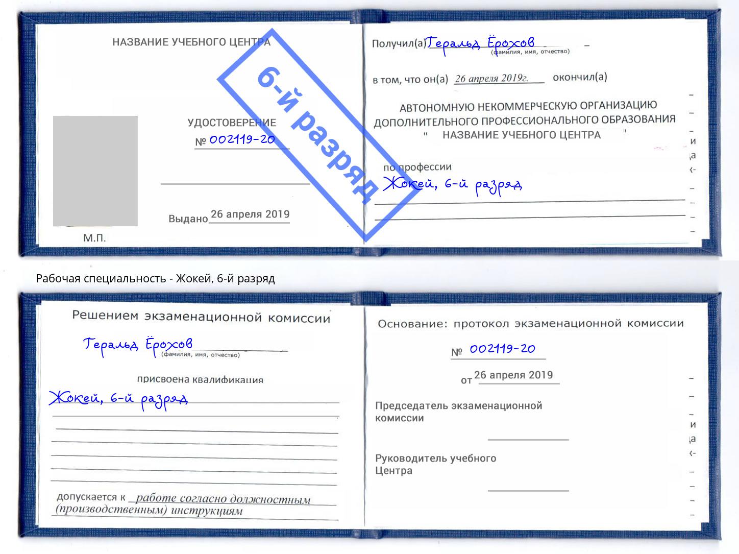 корочка 6-й разряд Жокей Конаково