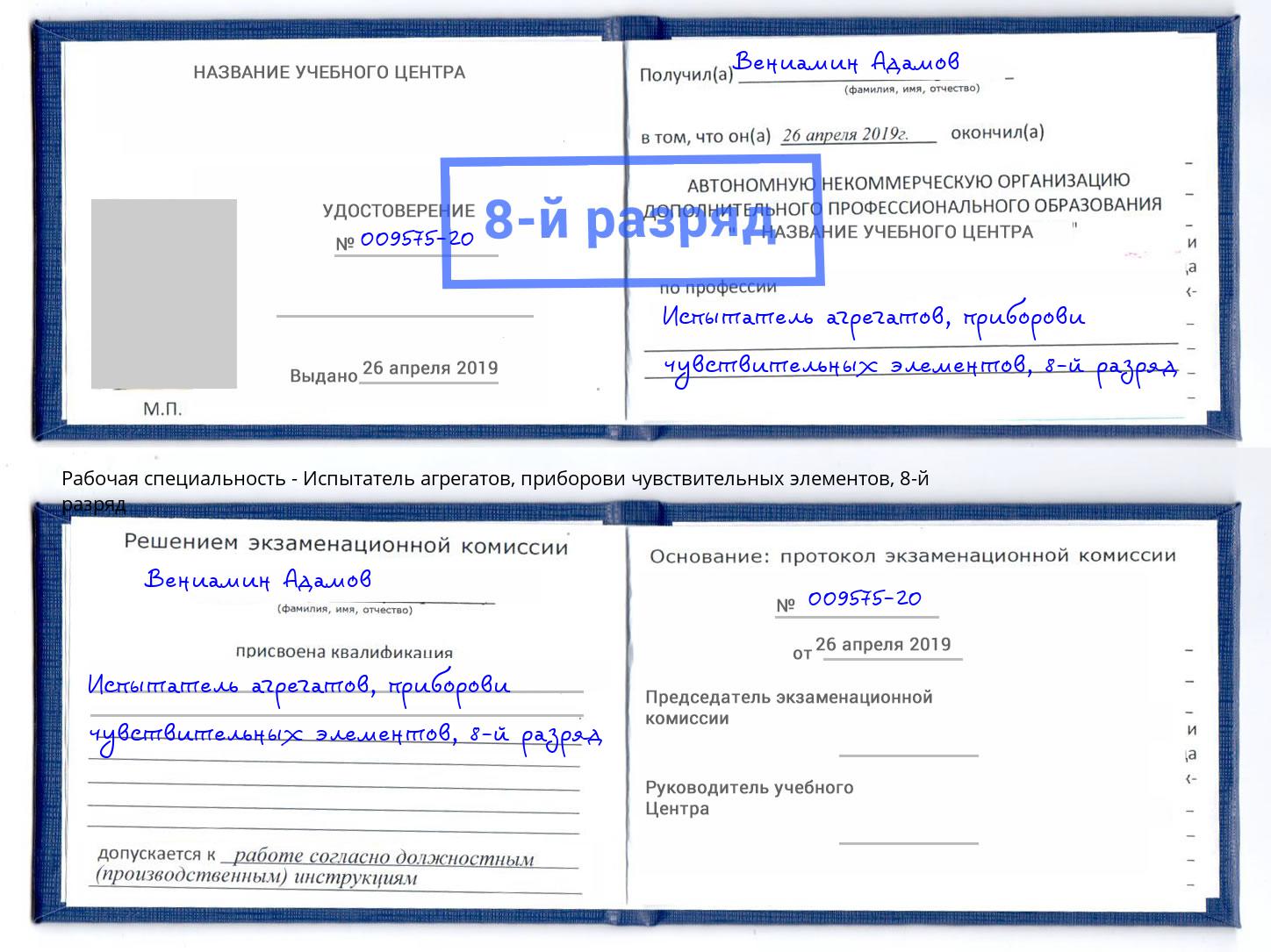 корочка 8-й разряд Испытатель агрегатов, приборови чувствительных элементов Конаково